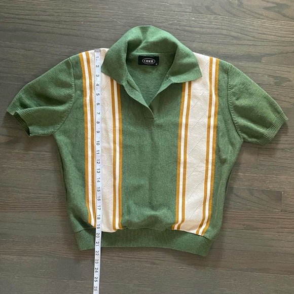 Cider XL Retro Green Knit Polo Sweater | 70s Striped Golf Core Top - Picture 5 of 5